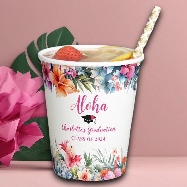 Tropical Aloha Luau Graduation 2024 Paper Cups (Creator Uploaded)