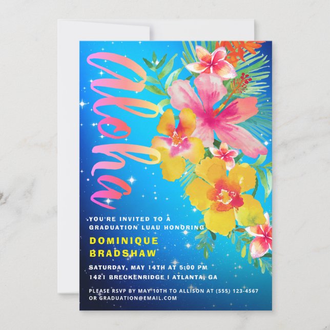 Tropical Aloha Luau Graduation Party Invitation (Front)