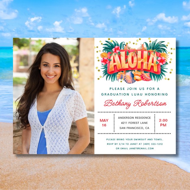 Tropical Aloha Luau Graduation Party Photo Invitation (Creator Uploaded)