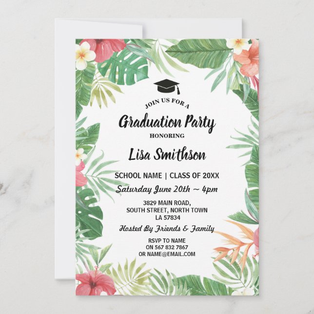 Tropical Aloha Luau Summer Flora Graduation Invite (Front)