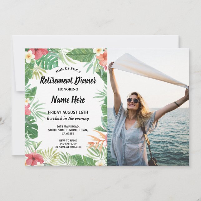 Tropical Aloha Luau Summer Retirement Party Photo Invitation (Front)