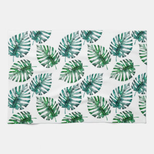 Tropical Aloha Monstera Leaves Pattern Tea Towel