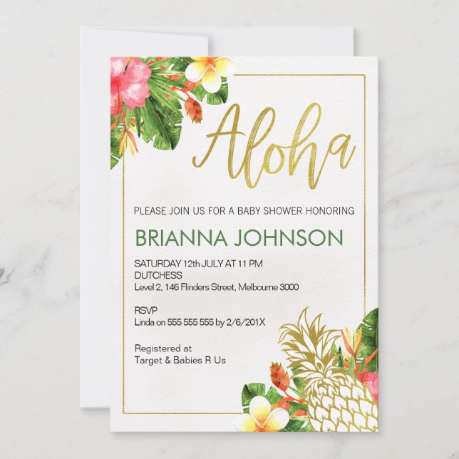 Tropical Aloha Pineapple BabY Shower Invitation (Front)