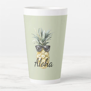 Tropical Aloha Pineapple with Sunglasses Latte Mug