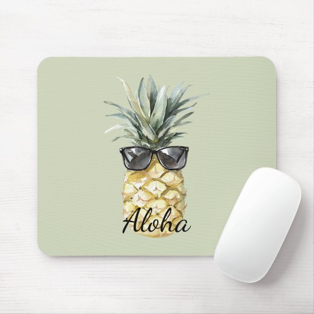 Tropical Aloha Pineapple with Sunglasses Mouse Mat (With Mouse)