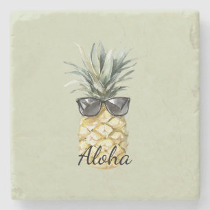 Tropical Aloha Pineapple with Sunglasses Stone Coaster