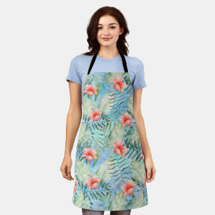 Tropical Aloha Pink Hibiscus Flowers Apron