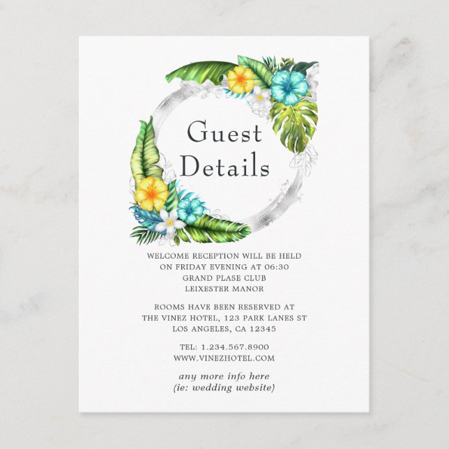 Tropical Aloha Summer Beach Wedding Guest Details Enclosure Card (Front)