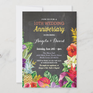 Tropical Aloha Wedding Anniversary Chalk Invite