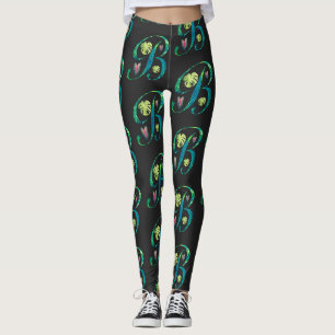 Tropical Alphabet: B on Black Leggings