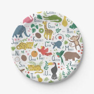 Tropical Alphabet for Children Paper Plate