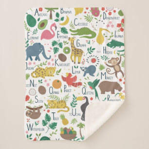 Tropical Alphabet for Children Sherpa Blanket
