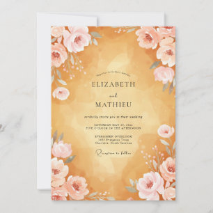 Tropical Amber Peony Wedding Invitation