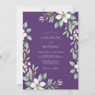 Tropical Amethyst Leafy Wedding Invitation