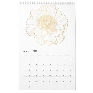 Tropical and garden floral golden line flowers. calendar