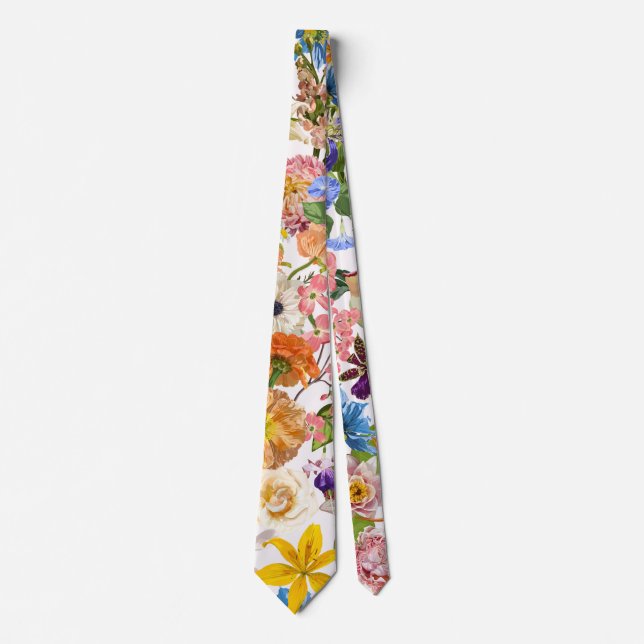 Tropical and garden flowers illustration. tie (Front)