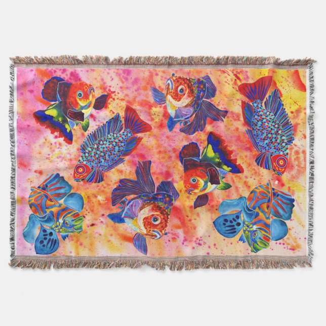 Tropical and goldfish design throw blanket (Front)