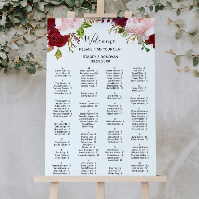 Tropical and Romantic Alphabetical Seating Chart (Creator Uploaded)