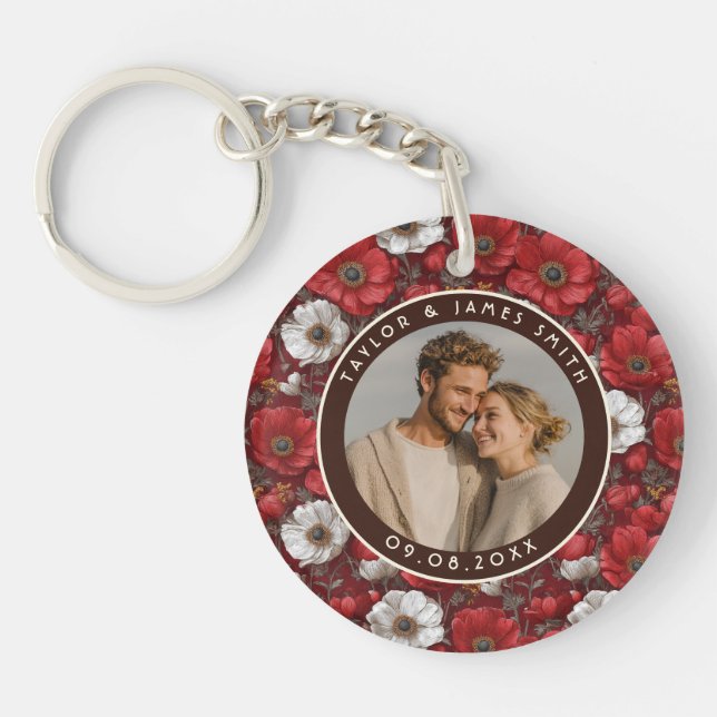 Tropical Anemones Fantasy Lakeside Wedding Key Ring (Front)
