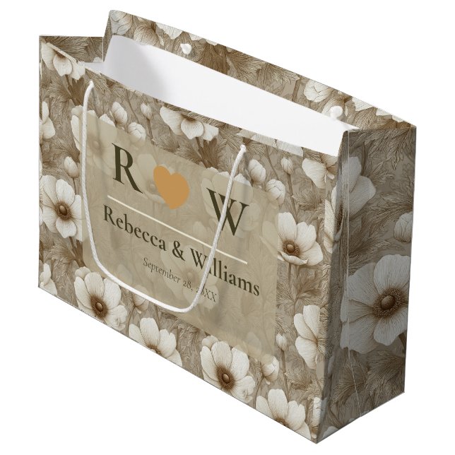 Tropical Anemones Floral Forest Wedding Large Gift Bag (Front Angled)