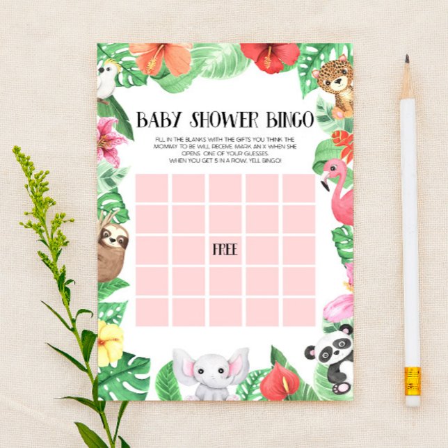 Tropical Animal Bingo Baby Shower Game Stationery (Creator Uploaded)
