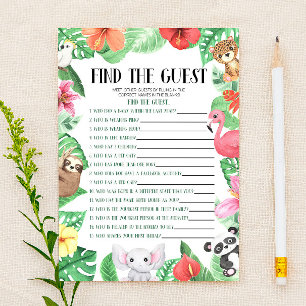 Tropical Animal Find The Guest Baby Shower Game Stationery