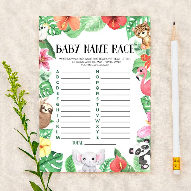 Tropical Animal Name Race Baby Shower Game Stationery (Creator Uploaded)