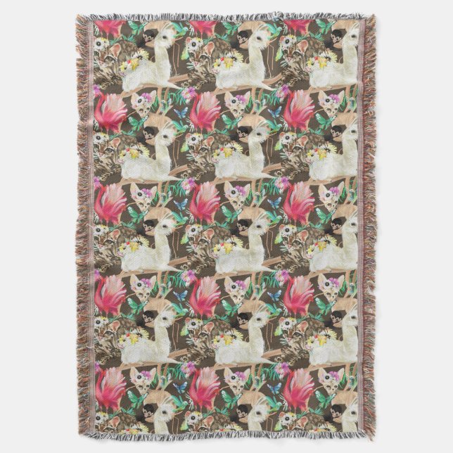 Tropical Animal Pattern Throw Blanket (Front Vertical)