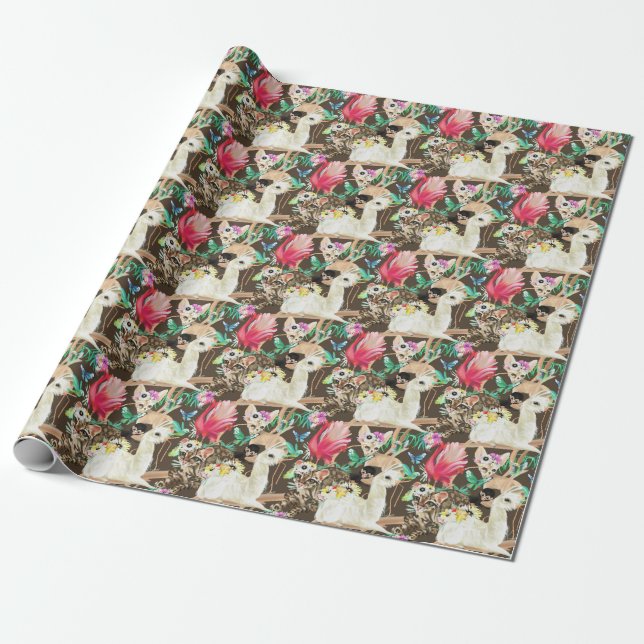 Tropical Animal Pattern Wrapping Paper (Unrolled)