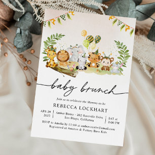 Tropical Animal Safari Theme Girl Baby Brunch Invitation