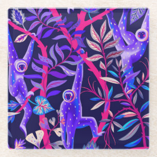 Tropical animals: blue monkeys pattern. glass coaster