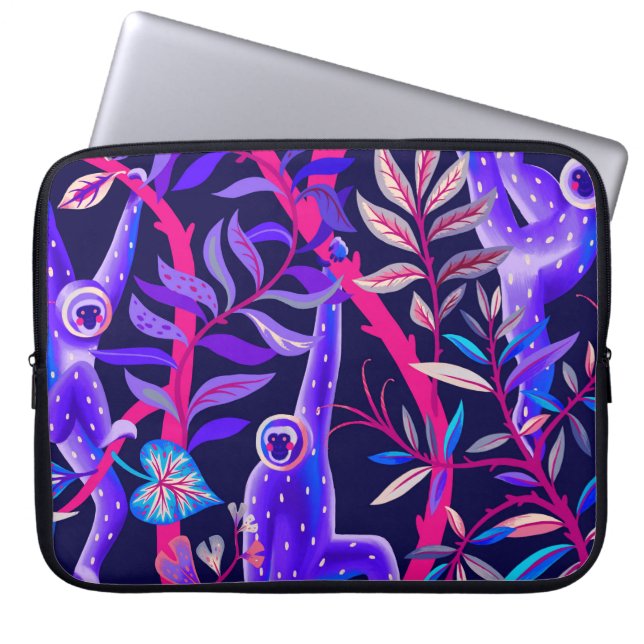 Tropical animals: blue monkeys pattern. laptop sleeve (Front)