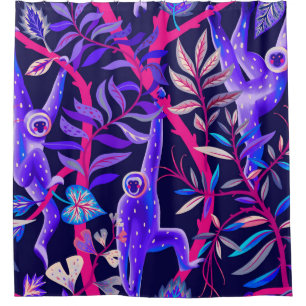 Tropical animals: blue monkeys pattern. shower curtain