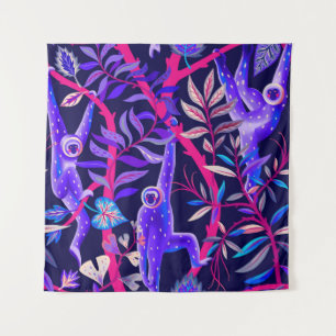 Tropical animals: blue monkeys pattern. tapestry