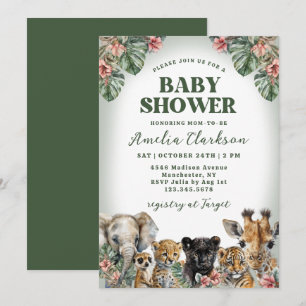 Tropical Animals Hibiscus & Palms Baby Shower Invitation