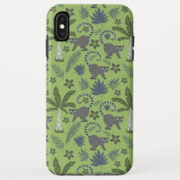 Tropical animals seamless pattern green and gray