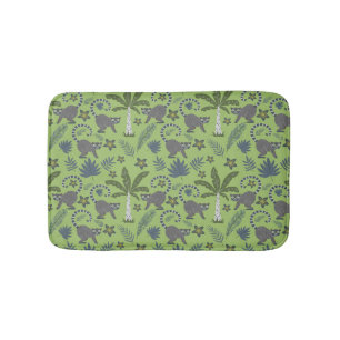 Tropical animals seamless pattern green and grey bath mat