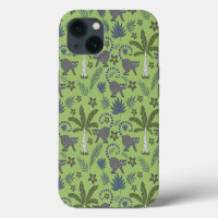 Tropical animals seamless pattern green and grey