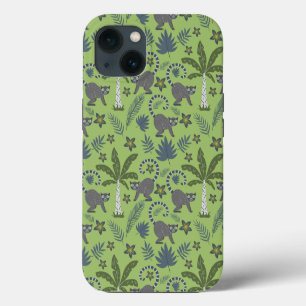 Tropical animals seamless pattern green and grey iPhone 13 case