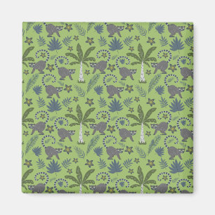 Tropical animals seamless pattern green and grey magnet