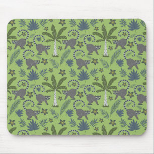 Tropical animals seamless pattern green and grey mouse mat