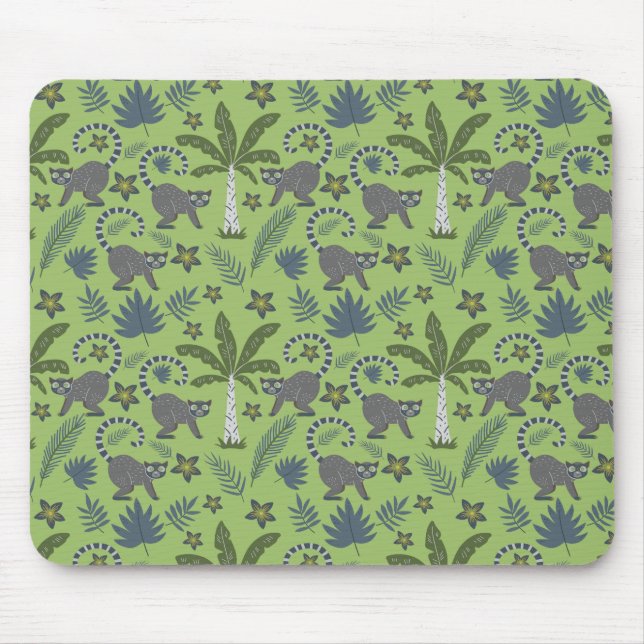 Tropical animals seamless pattern green and grey mouse mat (Front)