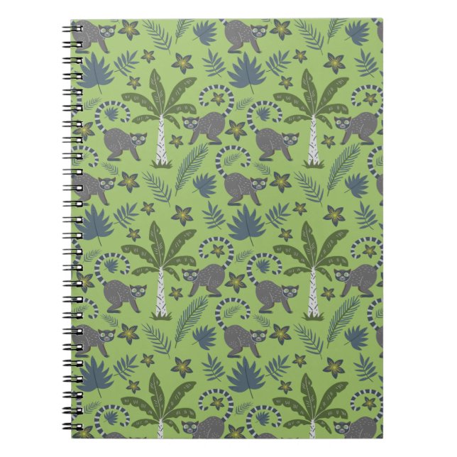 Tropical animals seamless pattern green and grey notebook (Front)