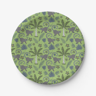 Tropical animals seamless pattern green and grey paper plate