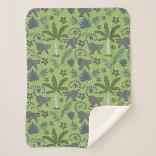 Tropical animals seamless pattern green and grey sherpa blanket