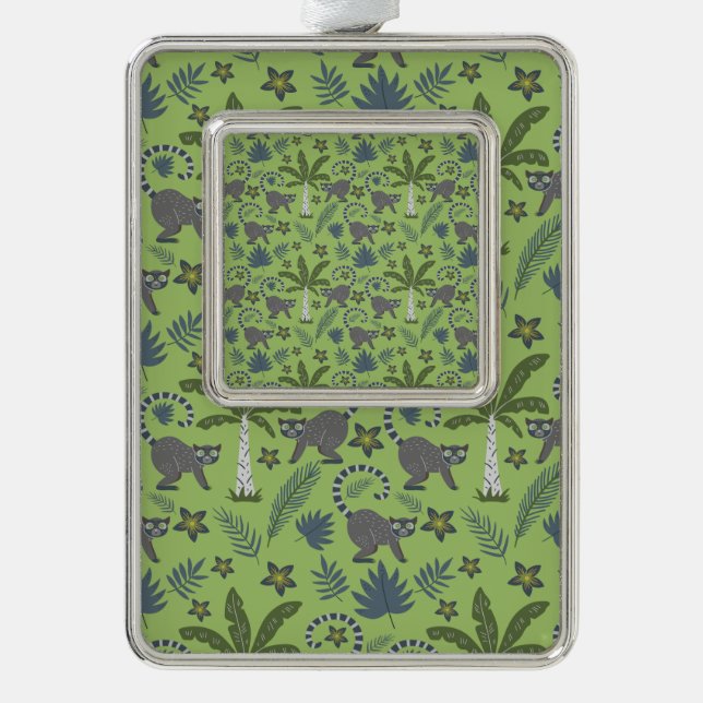 Tropical animals seamless pattern green and grey silver plated framed ornament (Front)