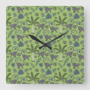 Tropical animals seamless pattern green and grey square wall clock