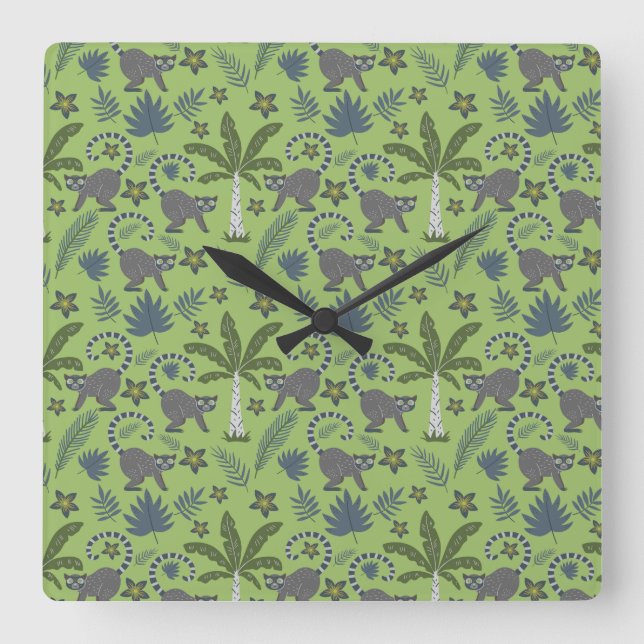 Tropical animals seamless pattern green and grey square wall clock (Front)