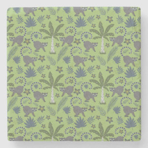 Tropical animals seamless pattern green and grey stone coaster
