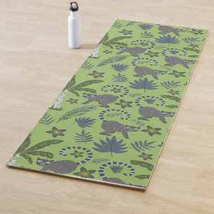 Tropical animals seamless pattern green and grey yoga mat